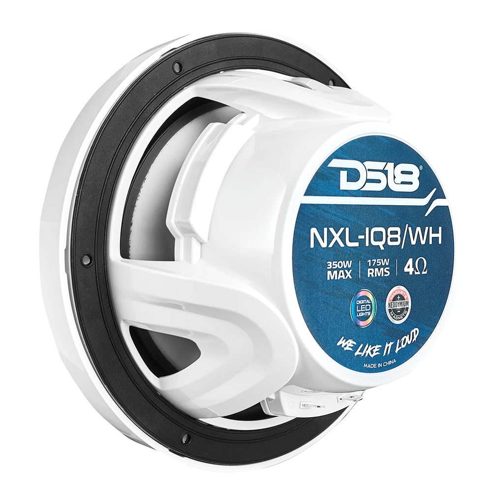 DS18 8 2Way Coaxial Marine Speakers wDigital LED Lights  Bullet Tweeter  White  175W 4Ohm NXLIQ8WH