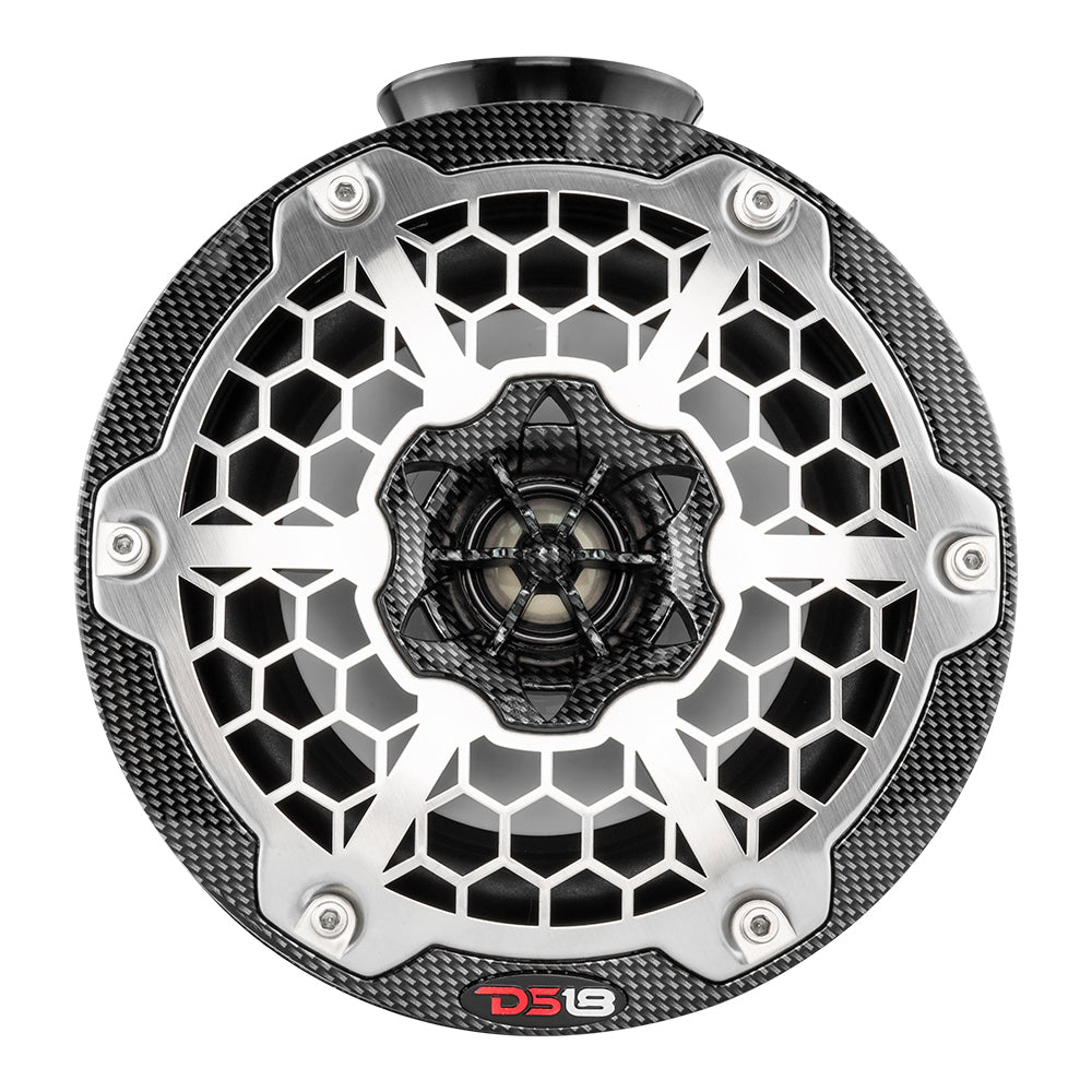 DS18 HYDRO 65 Compact Wakeboard Pod Tower Speaker wRGB LED Lights  375W  Black Carbon Fiber CFPS6