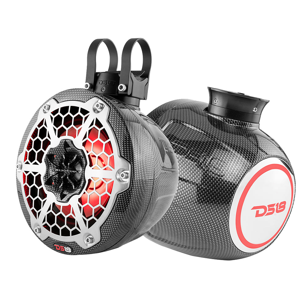 DS18 HYDRO 65 Compact Wakeboard Pod Tower Speaker wRGB LED Lights  375W  Black Carbon Fiber CFPS6