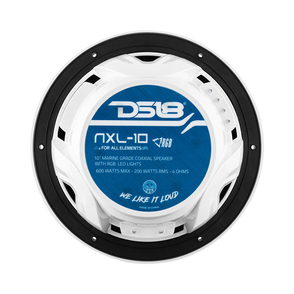 DS18 HYDRO 10 2Way Marine Speakers wBullet Tweeters  Integrated RGB LED Lights  White NXL10WH