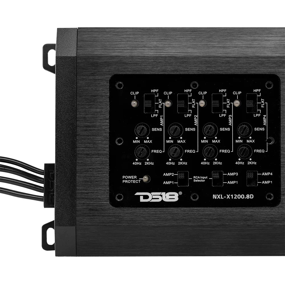 DS18 NXL 8Channel FullRange Class D MarinePowersports Amplifier  8 x 150W RMS 4Ohm NXLX12008D