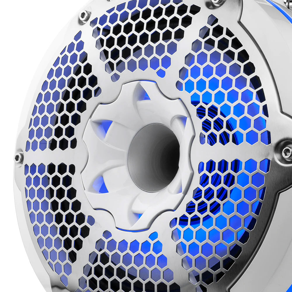 DS18 HYDRO 10 Neodymium Marine Towers wBuiltIn Passive Radiator 1 Driver  RGB LED Lights  900W  White NXLX10TPNEOWH